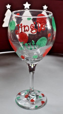 CHRISTMAS Wine Glass Handpainted Signed JMB Barware with a Twist JINGLE JUICE comprar usado  Enviando para Brazil