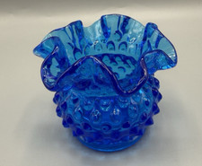 Vaso de vidro vintage Fenton azul cobalto Hobnail 3" frisado duplo comprar usado  Enviando para Brazil