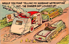 Cartão postal vintage humorístico trailer acampamento comendo desenho animado comprar usado  Enviando para Brazil