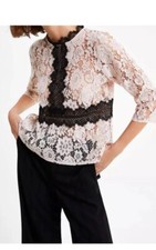 Blusa de renda ZARA feminina bege/rosa contraste preta tamanho M anime chique gola simulada, usado comprar usado  Enviando para Brazil