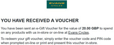 Evans cycles gift for sale Evans cycles gift for sale  HUDDERSFIELD