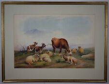 Sheep, Goats & a Cow. Watercolour by listed artist Frederick E Valter, 1887 for sale  Shipping to South Africa