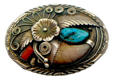 Used, Vintage Navajo Turquoise Sterling Silver Belt Buckle 31.5g for sale  Jamestown