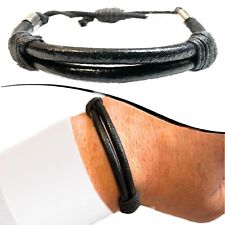 Bracciale uomo in pelle nero braccialetto cuoio corda regolabile da moto donna usato  Scandicci