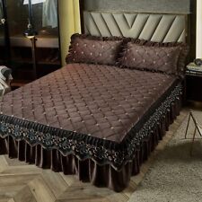 Luxo bordado colcha grossa pelúcia acolchoada saia de cama veludo macio capa de cama comprar usado  Enviando para Brazil