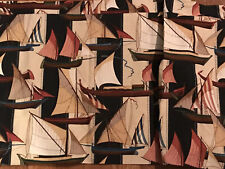 De colección veleros de mediados de siglo fábrica de algodón panel cortina forrado ¡hermoso! segunda mano  Embacar hacia Argentina