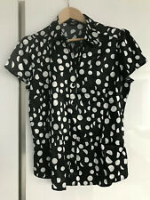 uk 14 Sexy black polka Dot liquid Satin Secretary Governess Blouse Shirt comprar usado  Enviando para Brazil