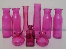 LOT OF 9 GLASS RASPBERRY PINK BOTTLES VASES SOLID RIBBED BULBOUS 3 TO 9 INCHES for sale  Shipping to South Africa