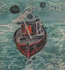 1988 barco de pesca paisaje marino Batik pintado a mano segunda mano  Embacar hacia Argentina