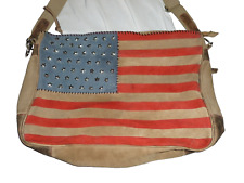 Bolsa de mão de couro Scully camurça marrom ombro bolsa carteiro bandeira americana 16x11" comprar usado  Enviando para Brazil