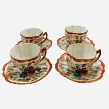 Vintage Tea Cup Saucer Geisha Lotus Flower Garden Bridge Hand Painted Set Of 8 for sale  Shipping to South Africa