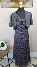 Jacques Vert Two Piece 12 Lace Cowl Dress Shrug Navy Grey formal evening wedding for sale  Shipping to South Africa