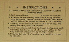 Instruction Card for Older Rockola Jukebox for sale  Shipping to South Africa