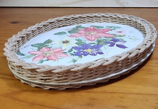 Usado, Bandeja floral retrô base de melamina real feita na Grã-Bretanha bandeja de café borda de vime (B3) comprar usado  Enviando para Brazil