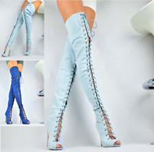 Luxury Womens Shoes Club Party Jeans Ankle stiefe XXL Overknee Blue 35-41 myynnissä  Leverans till Finland