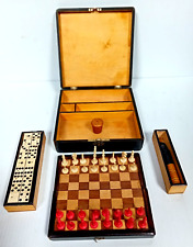 Late Victorian Lacquered Wood Travelling Games Compedium Chess Drafts Dominoes, used for sale  Shipping to South Africa