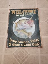 Welcome To The Lake Sign Boat Motor Bass Fishing Tackle Vintage Style Wall Decor for sale  Shipping to South Africa