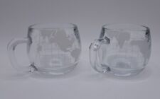 2 Vintage NESTLE NESCAFE Etched Clear Glass World Globe Map Coffee Tea Mugs for sale  Shipping to South Africa