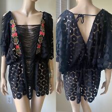 PARADIZIA SEXY BLACK CROCHET LACE EMBROIDERED BEACH COVER UP TOP SZ OSFA for sale  Shipping to South Africa