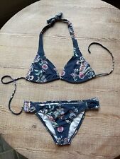 O’Neill Size L Blue Paisley Floral Triangle String Bikini Set Tab Side Hipster for sale  Shipping to South Africa