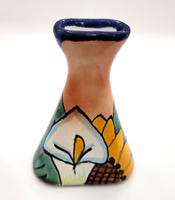 "Jarrón de colección Talavera hecho a mano colorido brote de arcilla girasol y tulipán 4 1/2", usado segunda mano  Embacar hacia Mexico