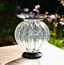 Used, VTG Rick Strini Studio Art Glass Pedestal Clear Bubble Iridescent Ribbed Vase for sale  Shipping to South Africa