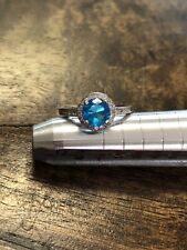 Hermoso anillo solitario de plata esterlina 925 con piedra circular azul brillante, talla 5, usado segunda mano  Embacar hacia Argentina
