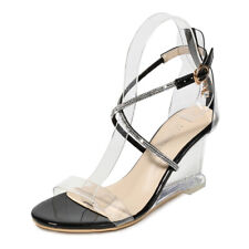 Plus Size Elegant Black Gold PVC Sandals Women Wedge Heels for sale  Shipping to South Africa