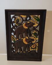 Vintage Thai Carved Wood Elephant Wall Hanging. 19in x 13in x 1.5in 1.6KG, used for sale  Shipping to South Africa