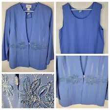 VTG 3K Fashion Blue Blazer & Tank Top 2 pc Set Sz L Embellished Embroidered for sale  Shipping to South Africa