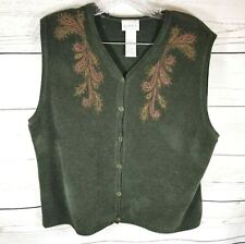 Koret Large Knitted Chenille Acrylic Vest Olive Green with Embroidery on Front for sale  Oxford