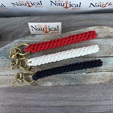 Puxador de sino de corda com 3 grilhões de latão, amarrado à mão, vermelho, azul marinho, branco brilhante comprar usado  Enviando para Brazil