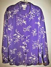 Susan Graver QVC Lavendar White Floral Button Down Blouse Long Sleeve Large for sale  Shipping to South Africa