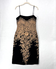 Vestido feminino vintage anos 90 lavanderia 4 preto dourado floral bainha mistura de seda veludo burnout comprar usado  Enviando para Brazil