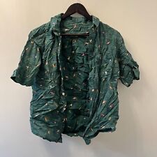 Vintage Womens Blouse Shirt Top Size  12 Green Flamingo Boat Anchor Print Ladies for sale  Shipping to South Africa