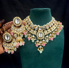 Bollywood indio chapado en oro Kundan Gargantilla Collar de novia Pendientes Joyería Set segunda mano  Embacar hacia Mexico