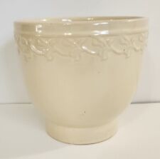 Usado, Vaso de grés vintage vitrificado plantador bege com folhas folhagem 5" comprar usado  Enviando para Brazil