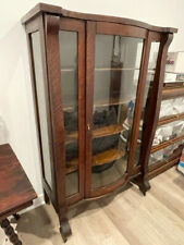Old Antique VICTORIAN Empire Oak Bow Front Curio China Cabinet, Original Label for sale  Fairfield