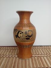 Vaso de porcelana branco coberto de vime tecido fino design urso panda oriental assinado, usado comprar usado  Enviando para Brazil