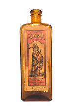 Antigua botella de medicina de vidrio ámbar Kickapoo Sagwa Indian 8,5” - etiqueta completa. segunda mano  Embacar hacia Argentina