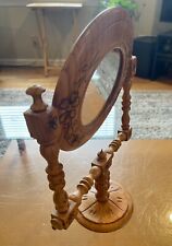 Vtg Wooden mirror Pedestal Tabletop Vanity Mirror Wood Folk Art Primitive JE for sale  Shipping to South Africa