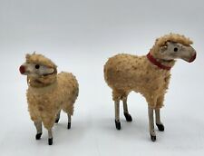 2 antiguas ovejas lanudas alemanas con patas de palo Navidad Putz casa de campo granja  segunda mano  Embacar hacia Argentina