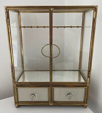 Brass + Glass Mirrored Cabinet Drawers And Doors Jewellery Display Vintage Style for sale  Shipping to South Africa