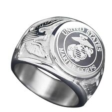 Used, USA Military Ring United States Marine Corps US Army Men Signet Stainless Steel for sale  USA