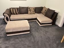 brown / beige corner sofa, Cuddle Chair And Large Foot Stool, used for sale  WOLVERHAMPTON