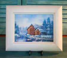 Used, Vintage Acrylic Painting Signed Frame Landscape Cabin Trees River Boat Blues for sale  Shipping to South Africa