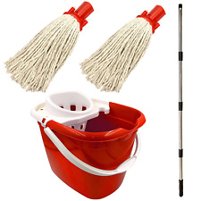Used, Floor Mop Bucket Set Cotton Mops Heavy Duty 12L Wringer Industrial Plastic Red for sale  Shipping to South Africa
