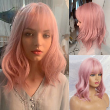 Peruca sintética sem renda rosa empoeirada curta ondulada qualidade cabelo bob com franjas cosplay comprar usado  Enviando para Brazil