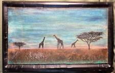Usado, Painel de madeira MDF vintage escultura paisagem africana pintura girafa arte africana comprar usado  Enviando para Brazil