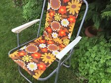 Vintage Retro Brown Floral Deck Chair Summer Garden Seat Folding Camping 1970s, used for sale  Shipping to South Africa